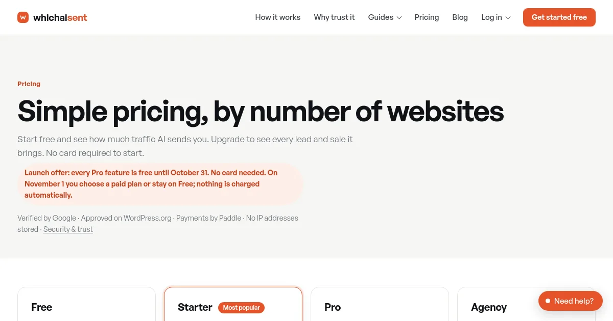 Which AI Sent pricing page