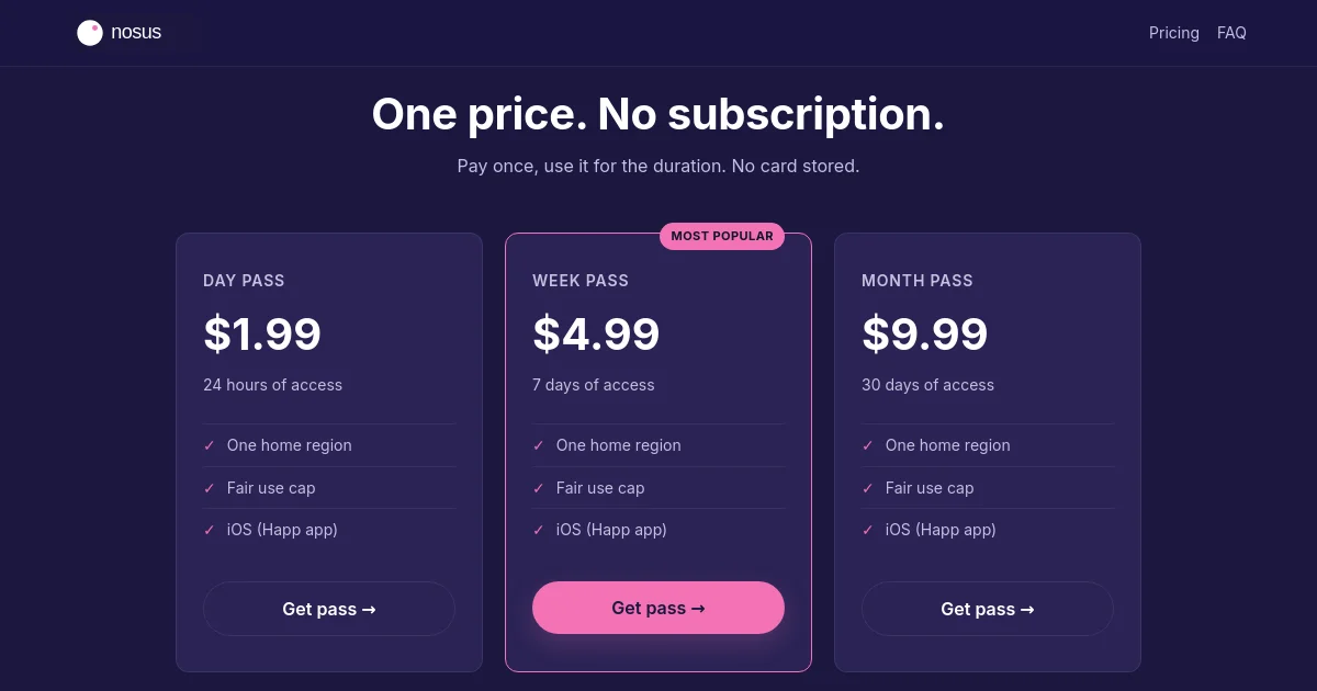 Nosus pricing page