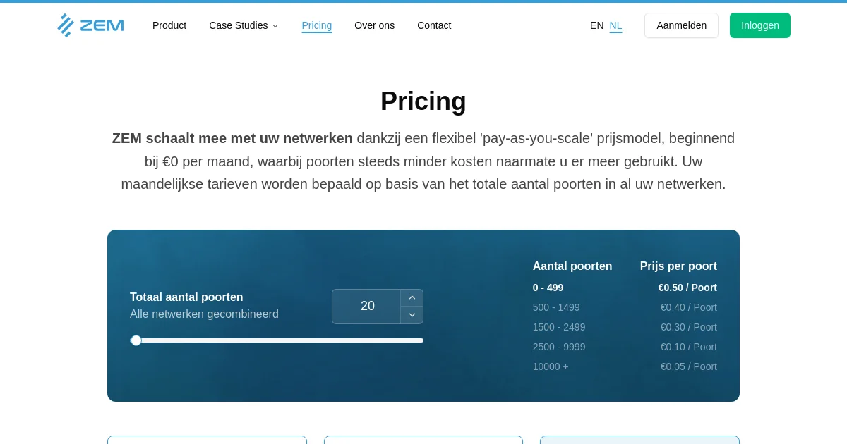 Zem Vision . pricing page