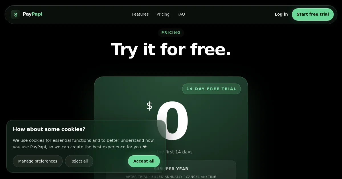 Paypapi pricing page