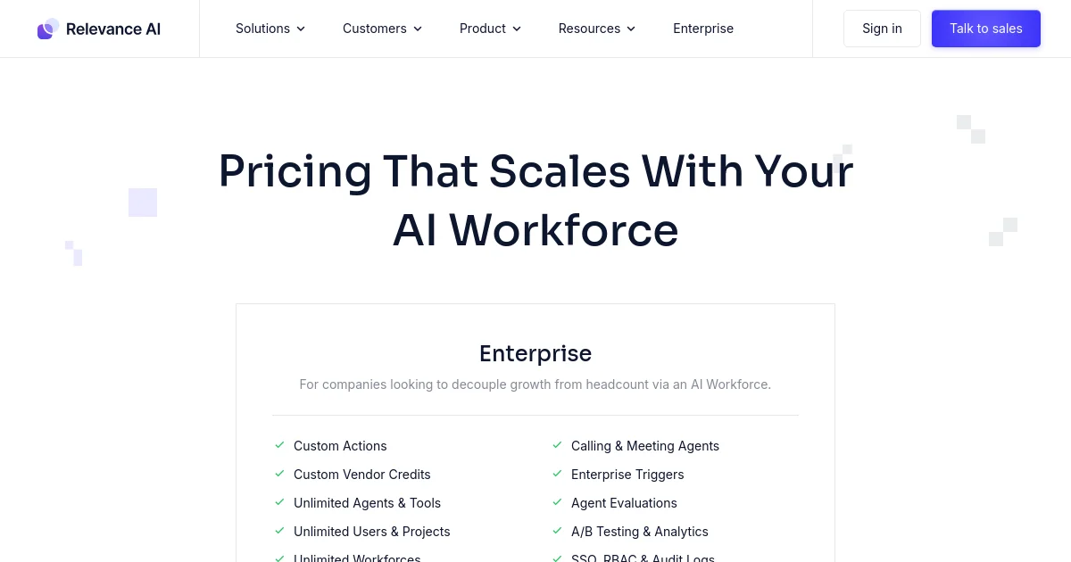 Relevance AI pricing page