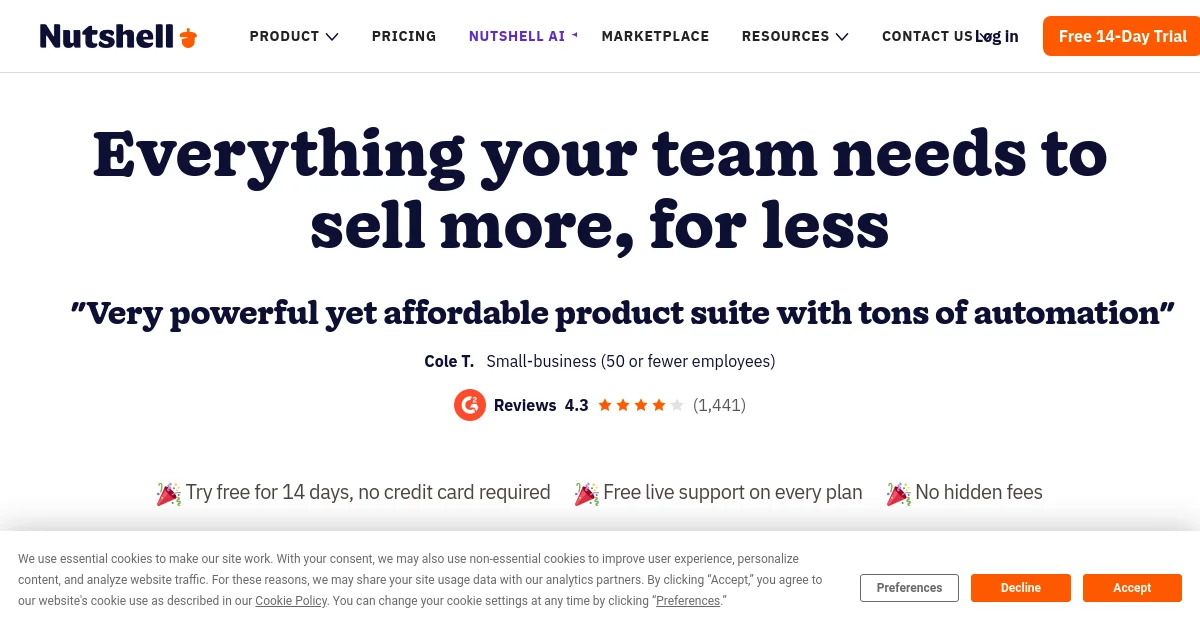 Nutshell pricing page