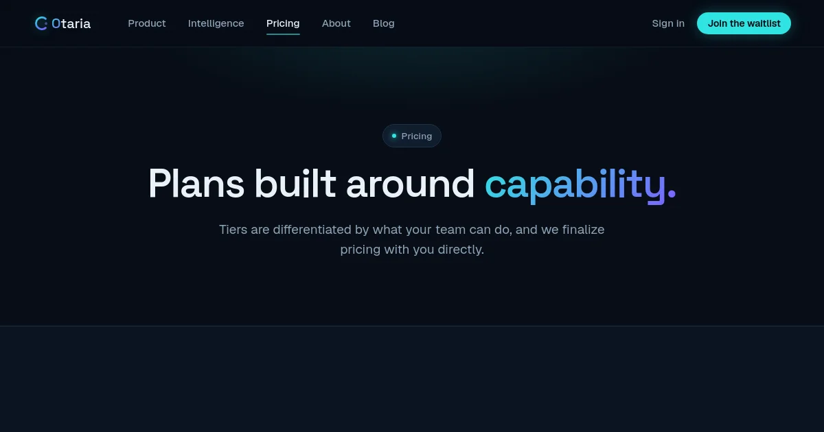 Otaria pricing page