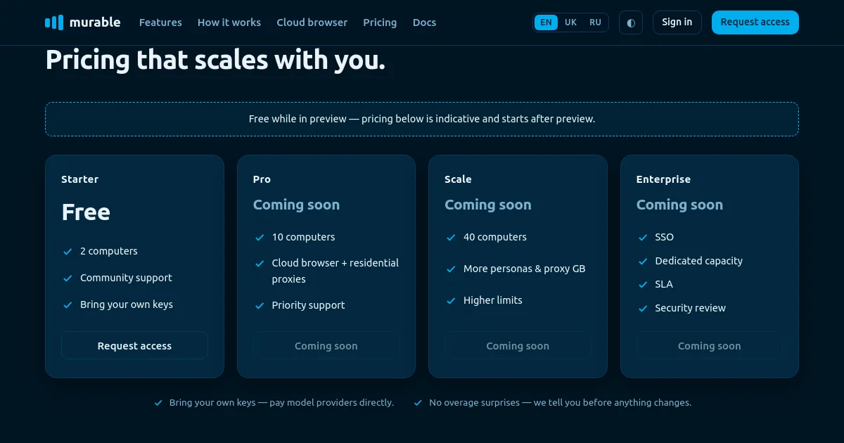 Murable pricing page