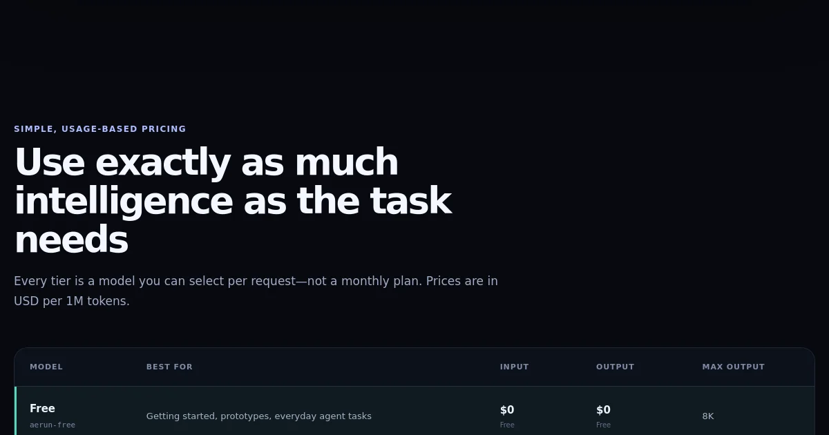 Aerun pricing page