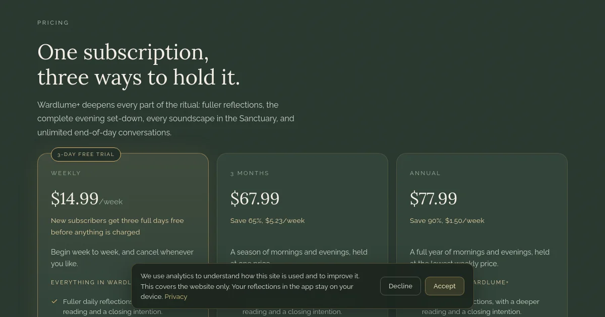 Wardlume pricing page