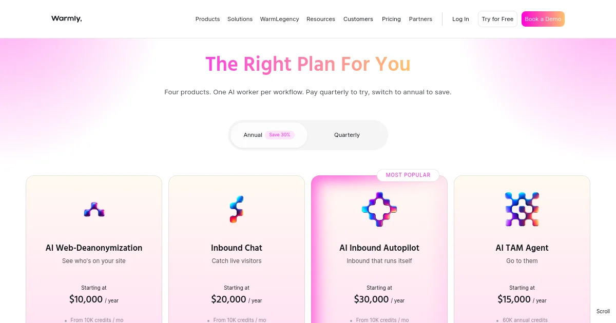 Warmly pricing page