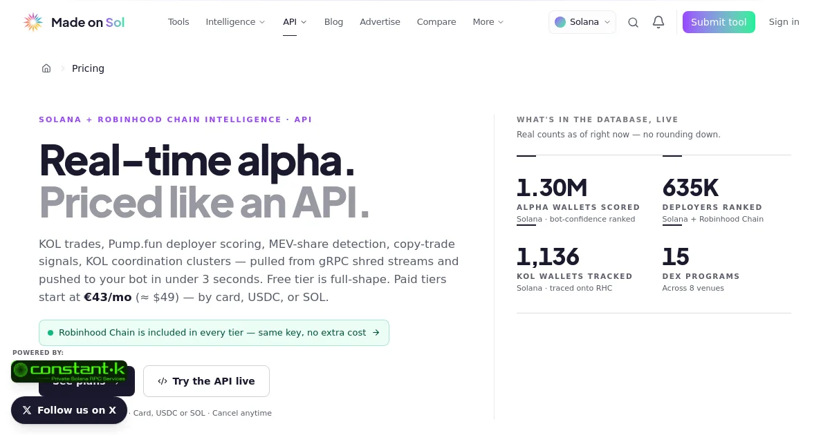 MadeOnSol pricing page