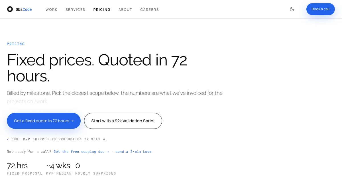 Obscode pricing page