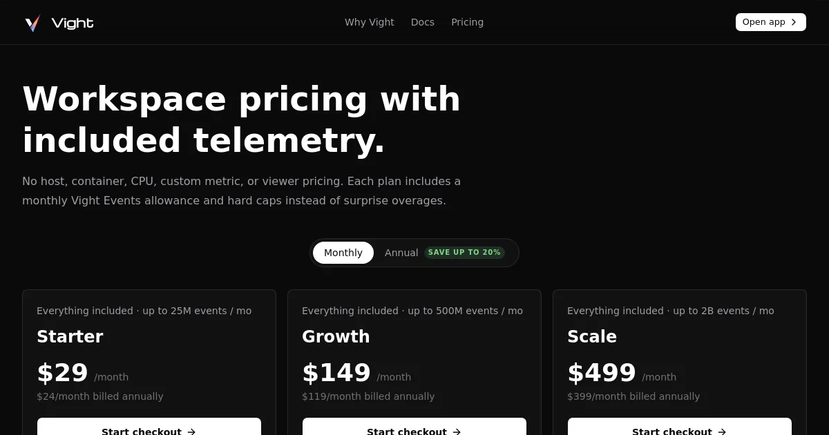 Vight pricing page