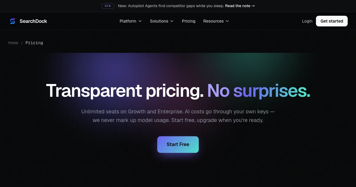 Searchdock pricing page