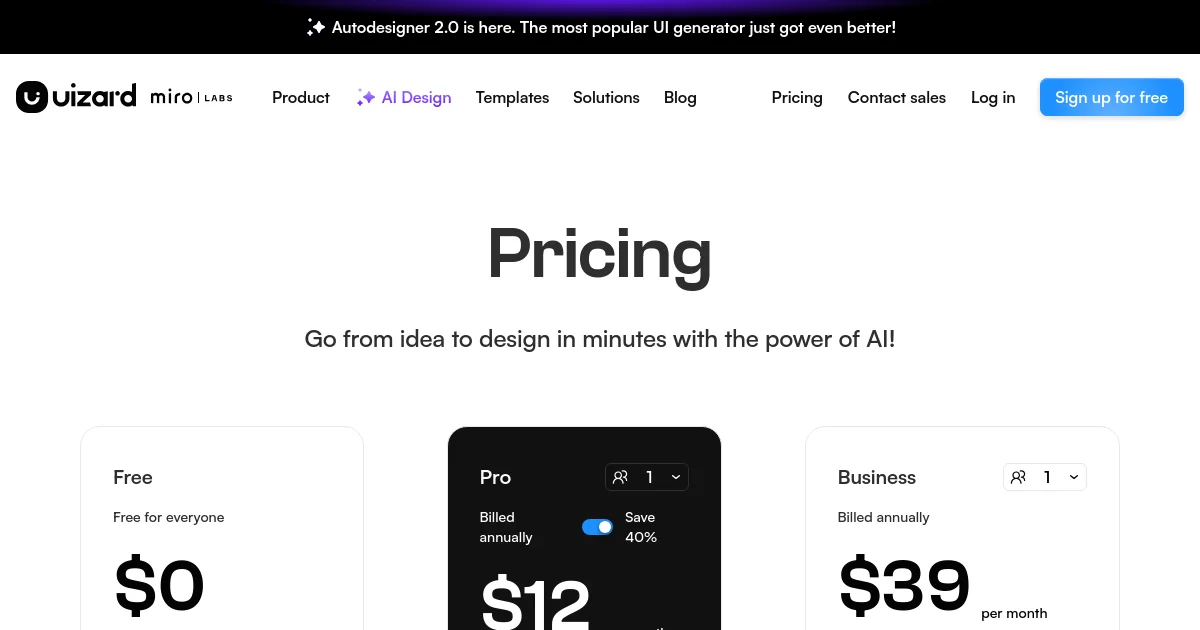 uizard pricing page