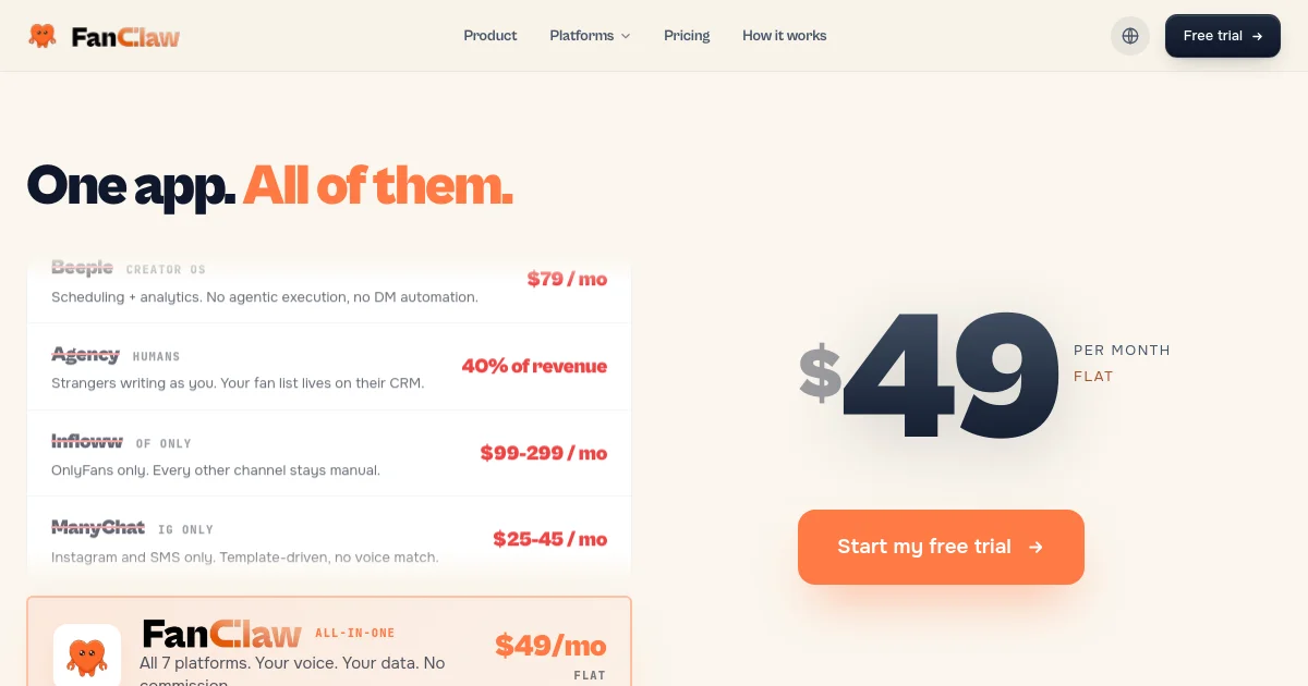 Fanclaw pricing page