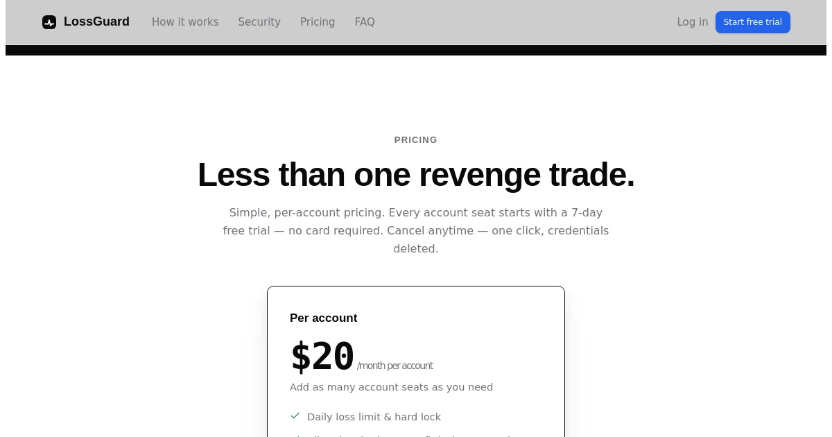 Lossguard pricing page