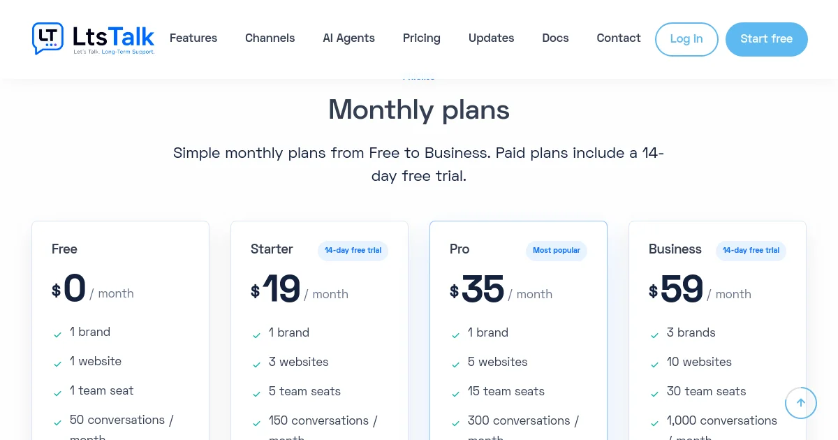 Ltstalk pricing page