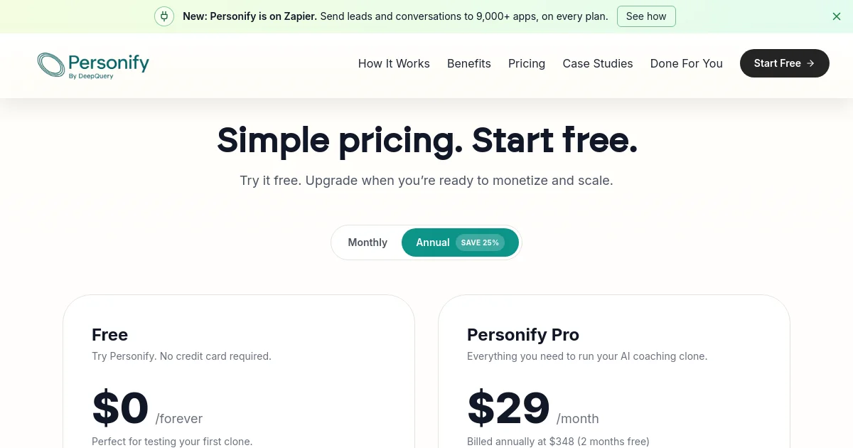 Personify pricing page