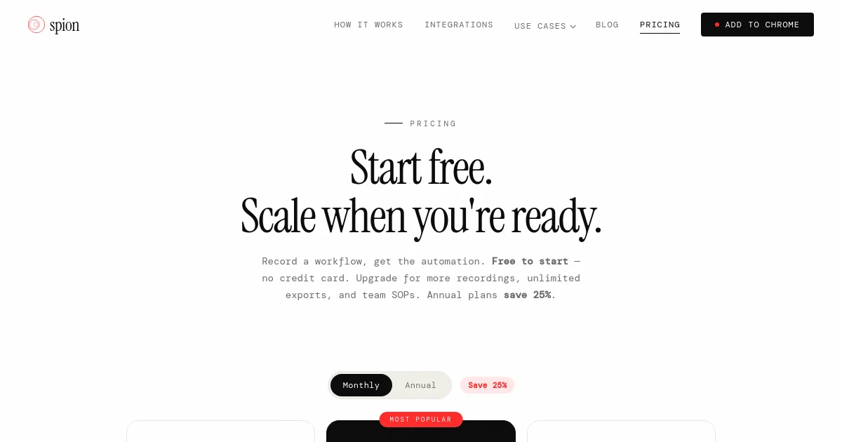 Spion pricing page