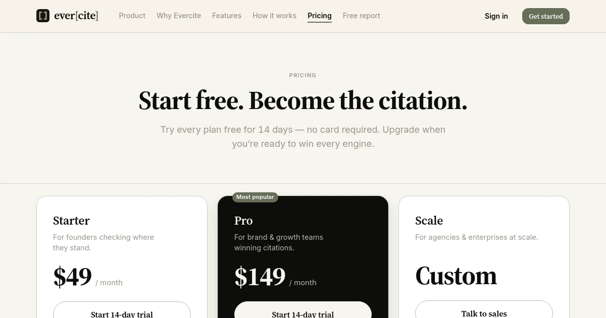Evercite pricing page