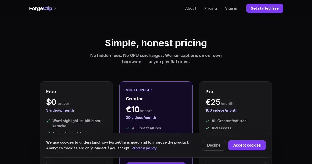 Forgeclip pricing page