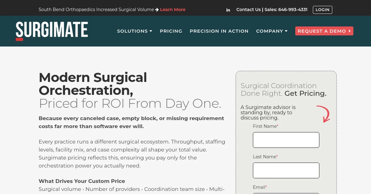 Surgimate pricing page