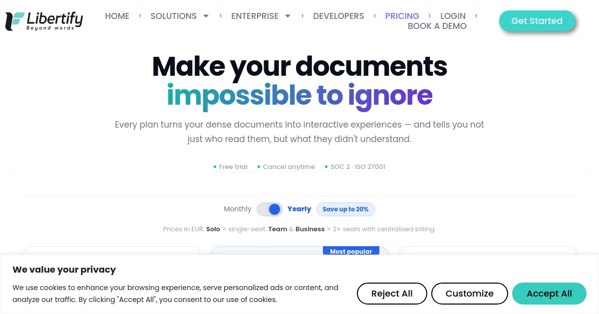 Libertify pricing page