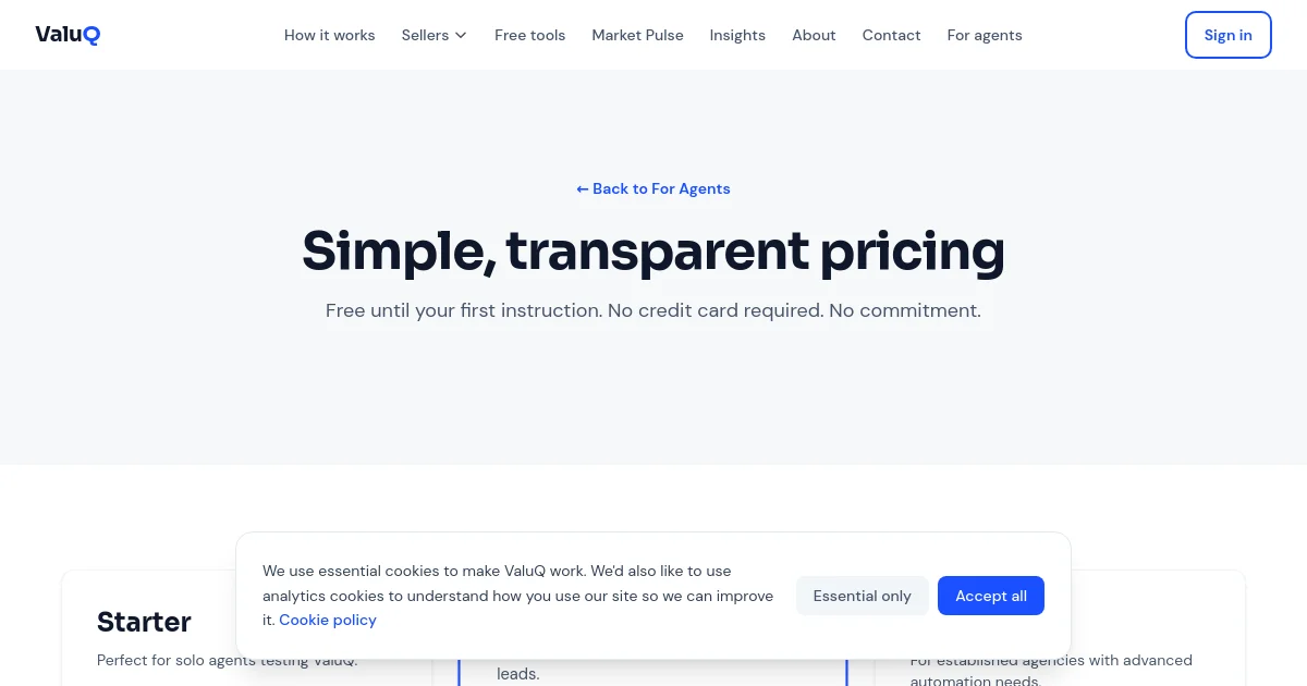 Valuq pricing page
