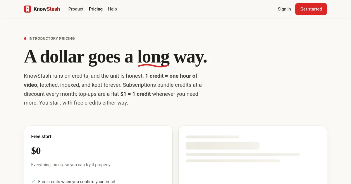 Knowstash pricing page