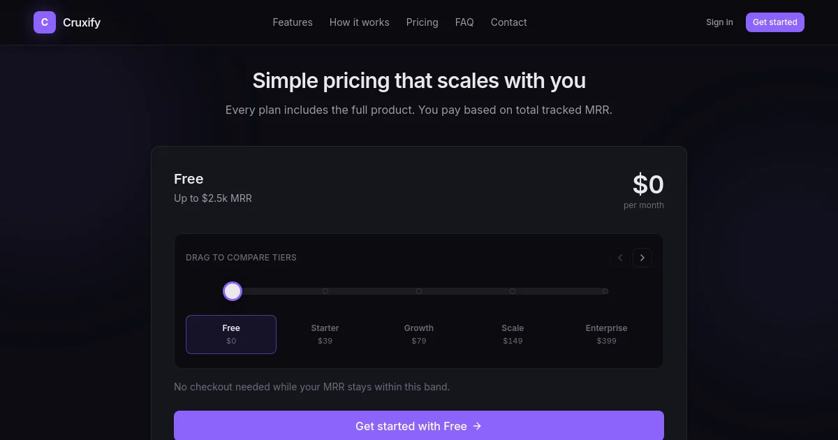 Cruxify pricing page