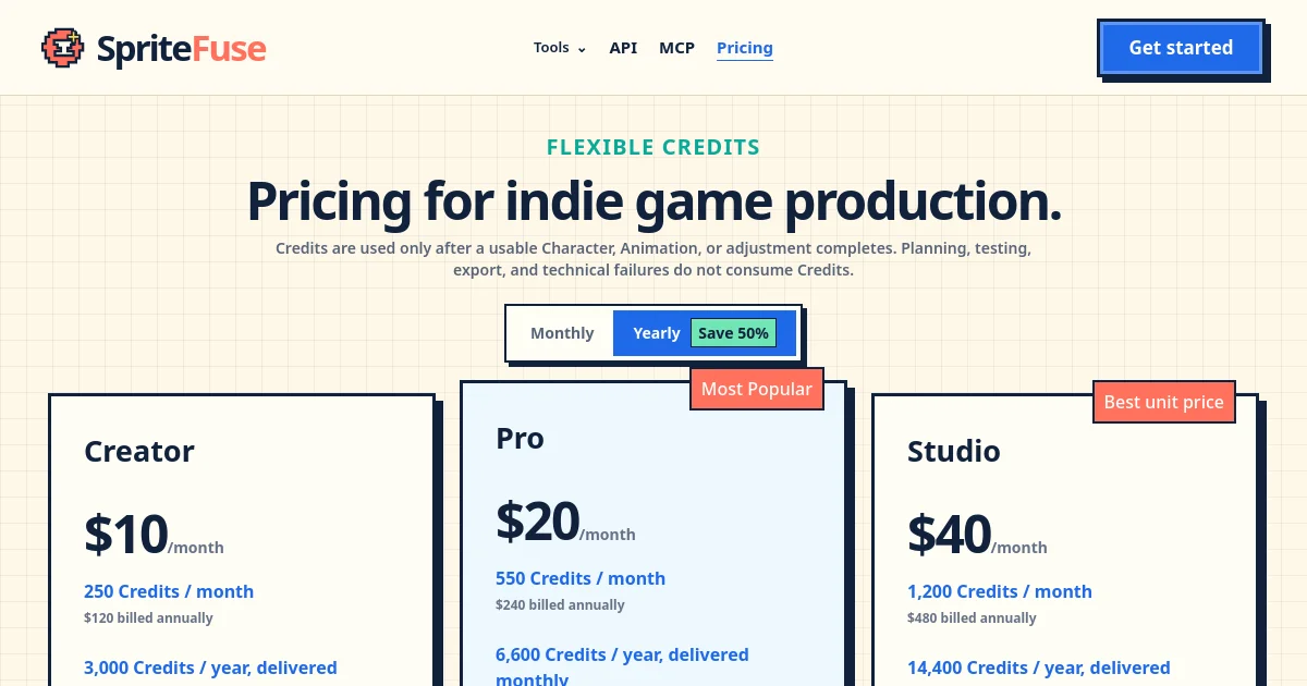 SpriteFuse pricing page