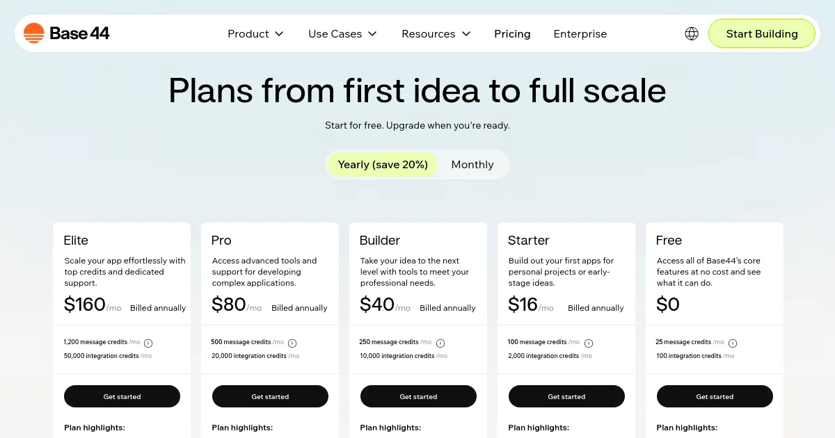 Base44 pricing page