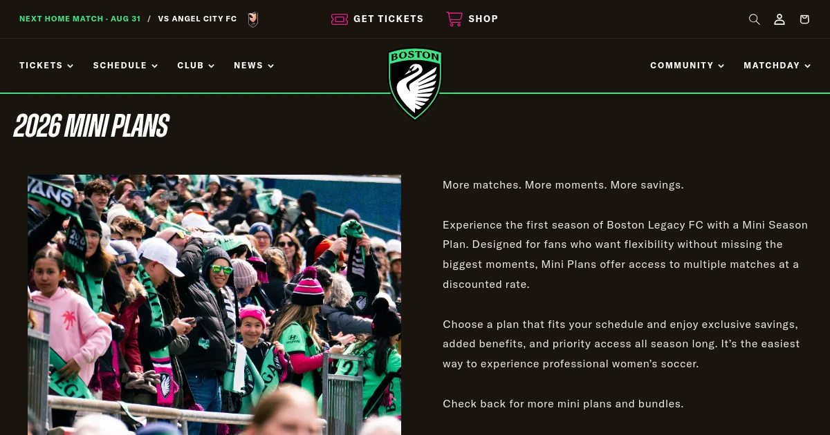 Boston Legacy FC pricing page