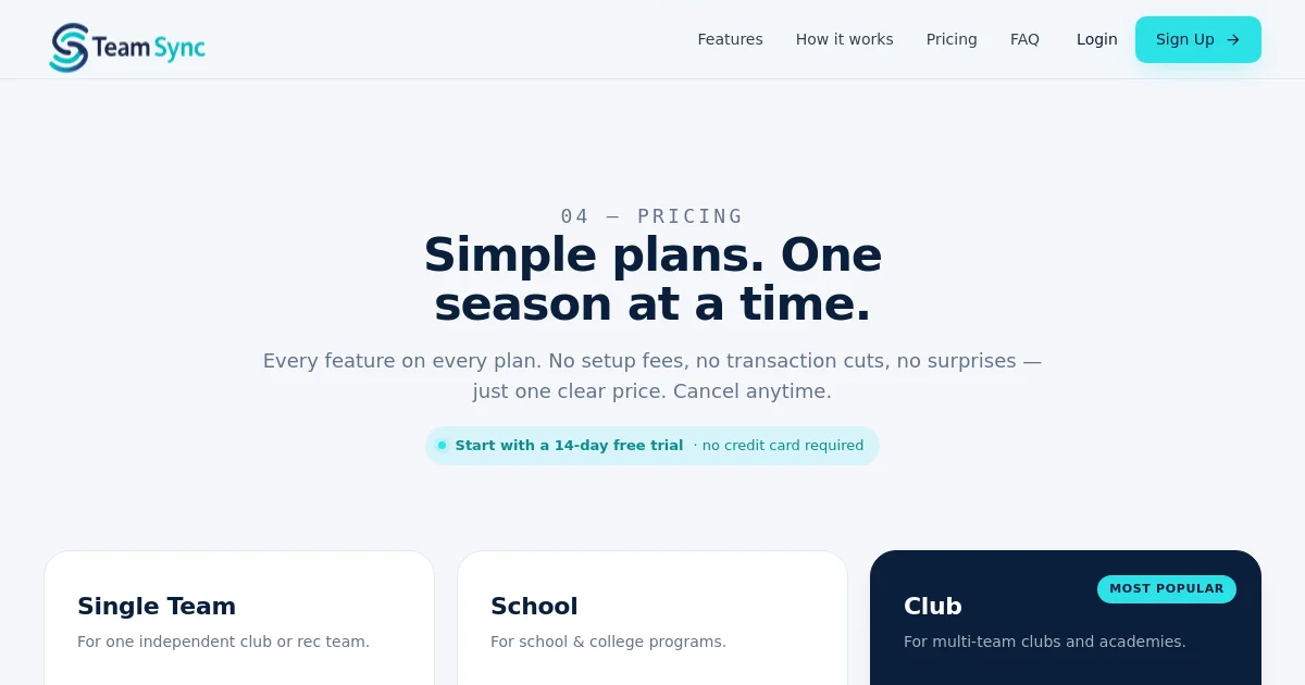 Team Sync pricing page