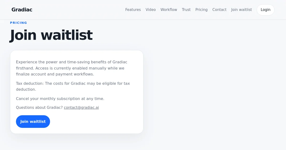 Gradiac pricing page
