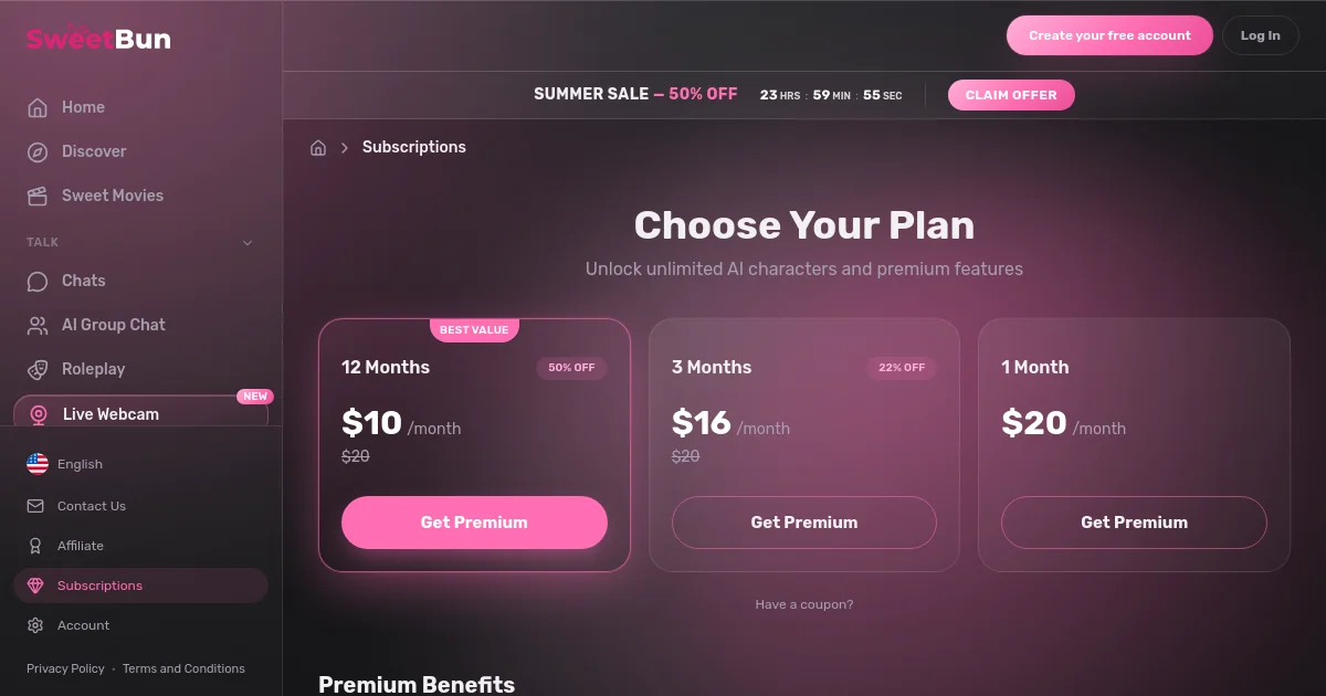SweetBun pricing page