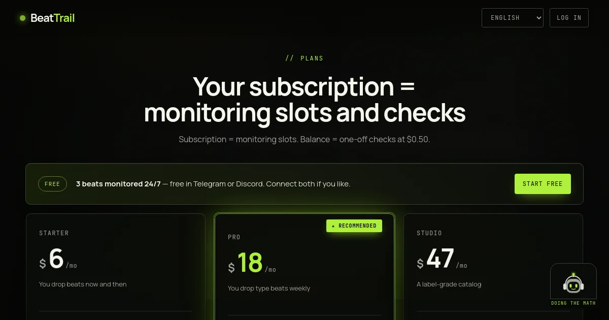 Beattrail pricing page