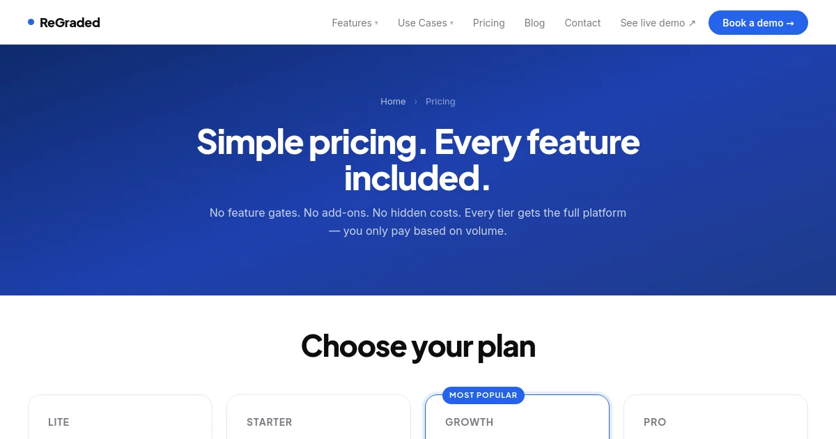 Regraded pricing page
