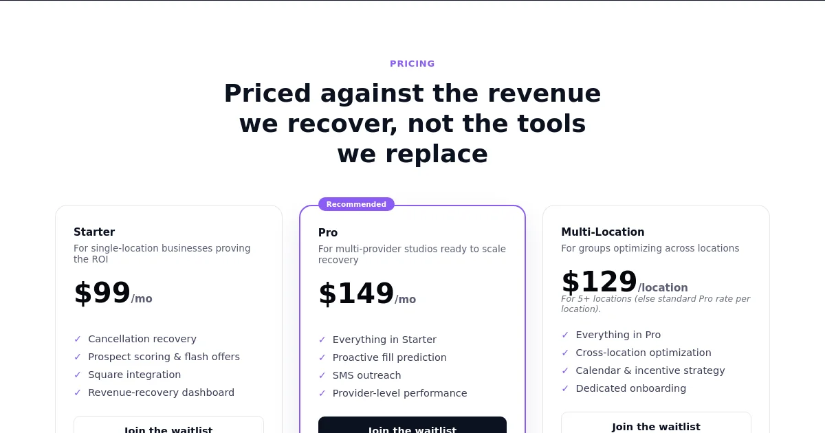 Valcr pricing page