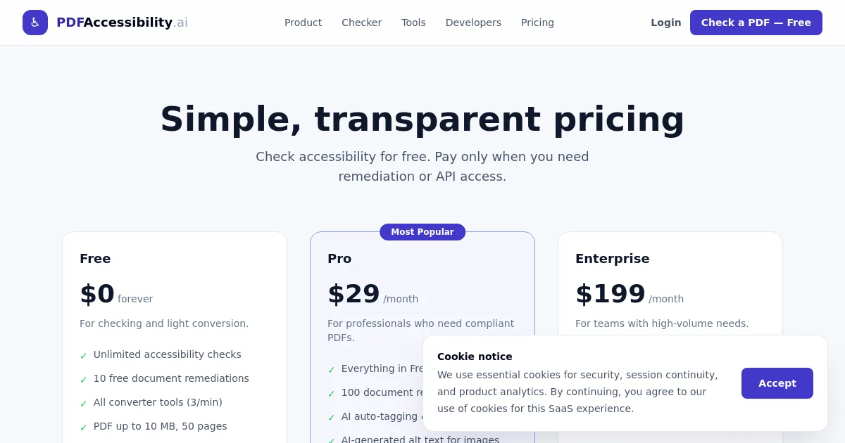 Pdfaccessibility pricing page