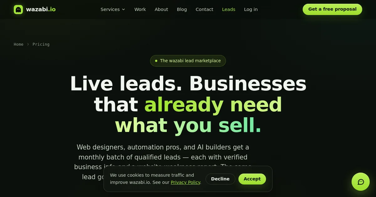 Wazabi pricing page