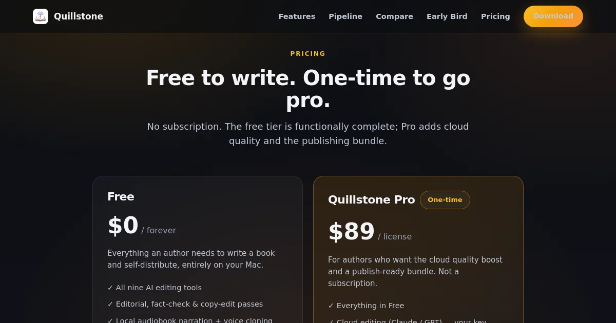 Quillstone pricing page