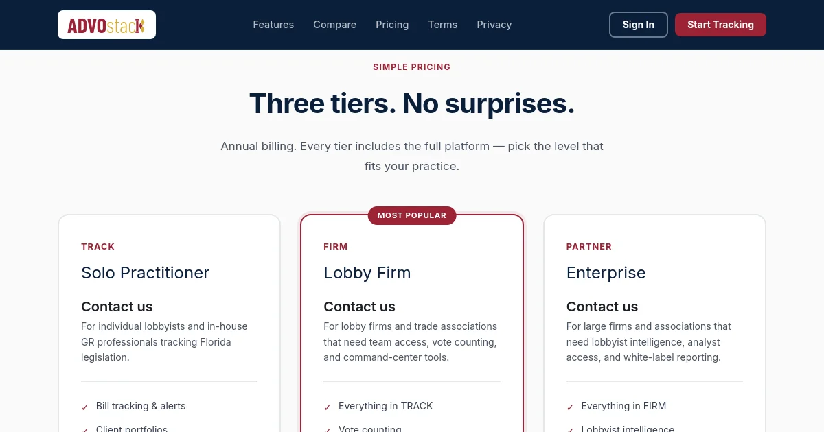 Advostack pricing page