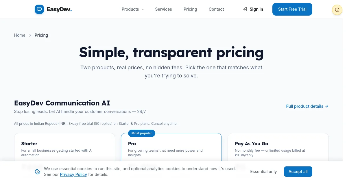 easydev in pricing page
