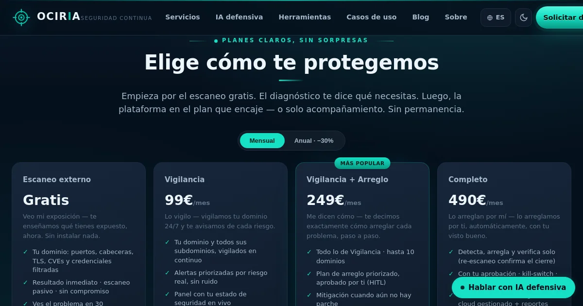 Ociria pricing page