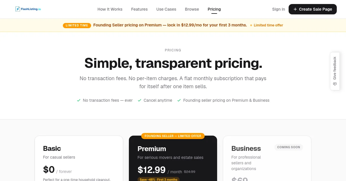 Flashlisting pricing page