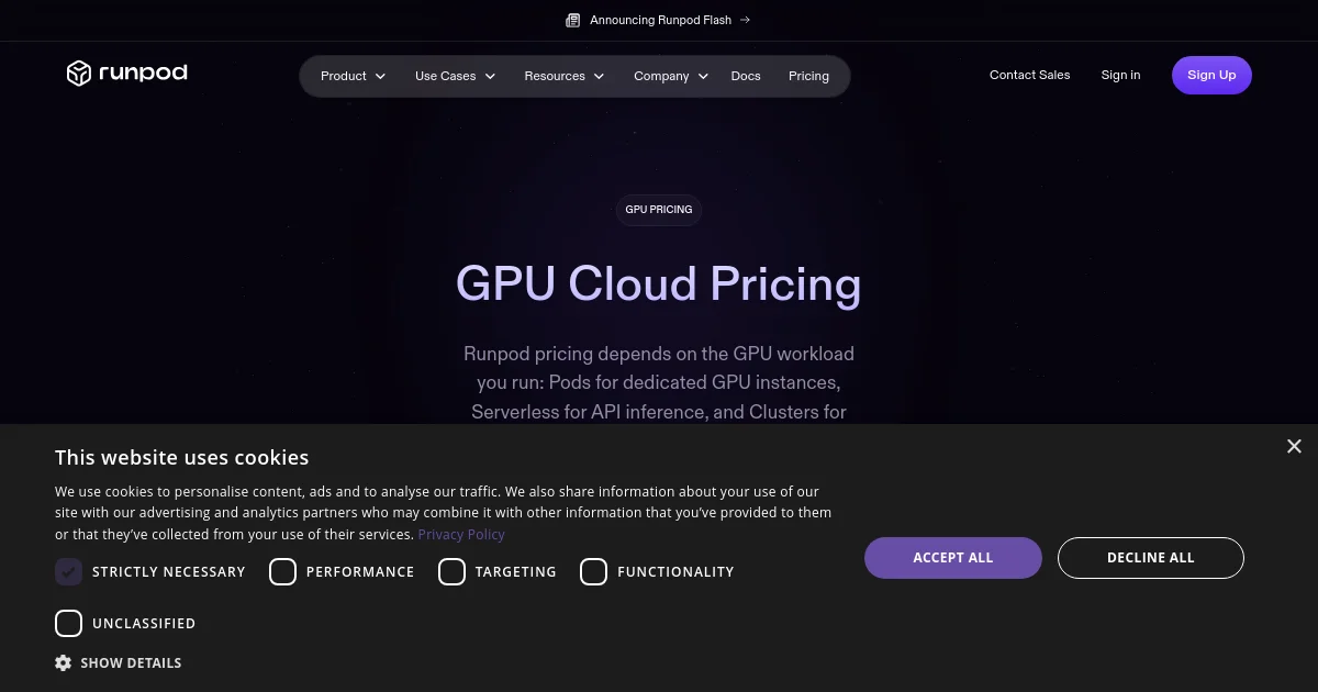 Runpod pricing page