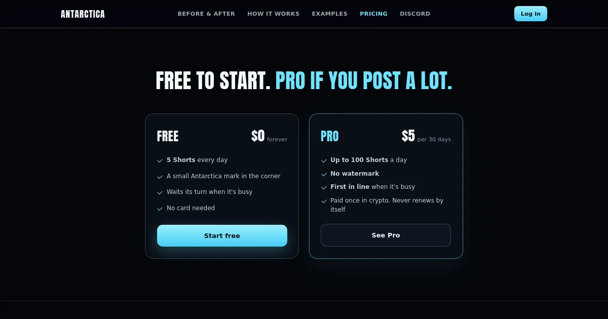 Antarctica pricing page