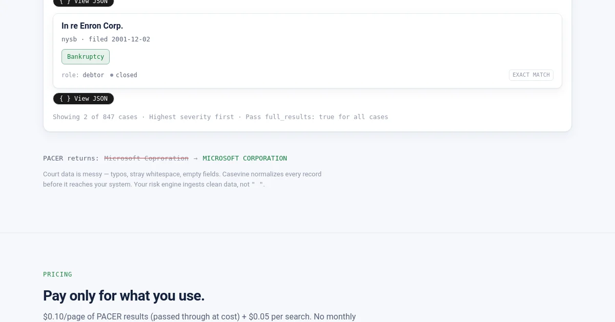 Casevine pricing page