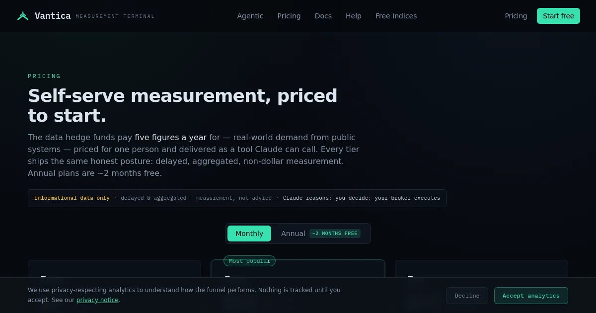 Vantica pricing page