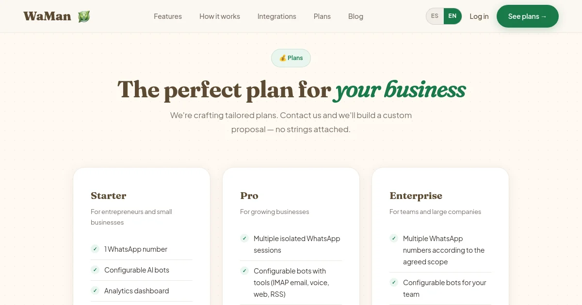 Waman pricing page