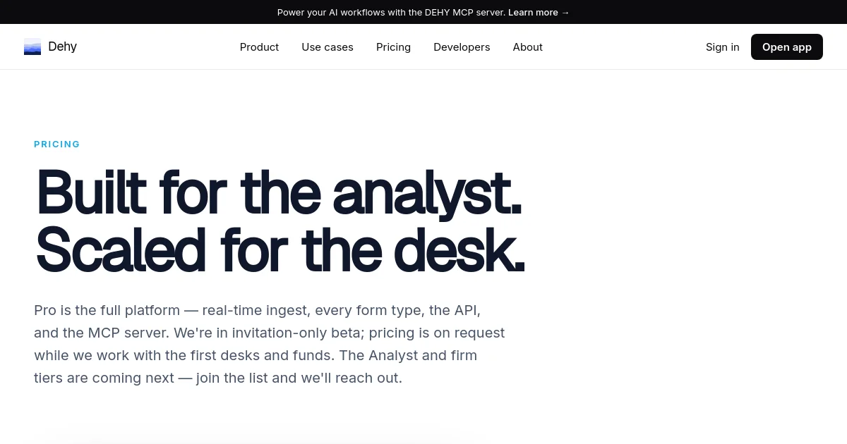 Dehy pricing page